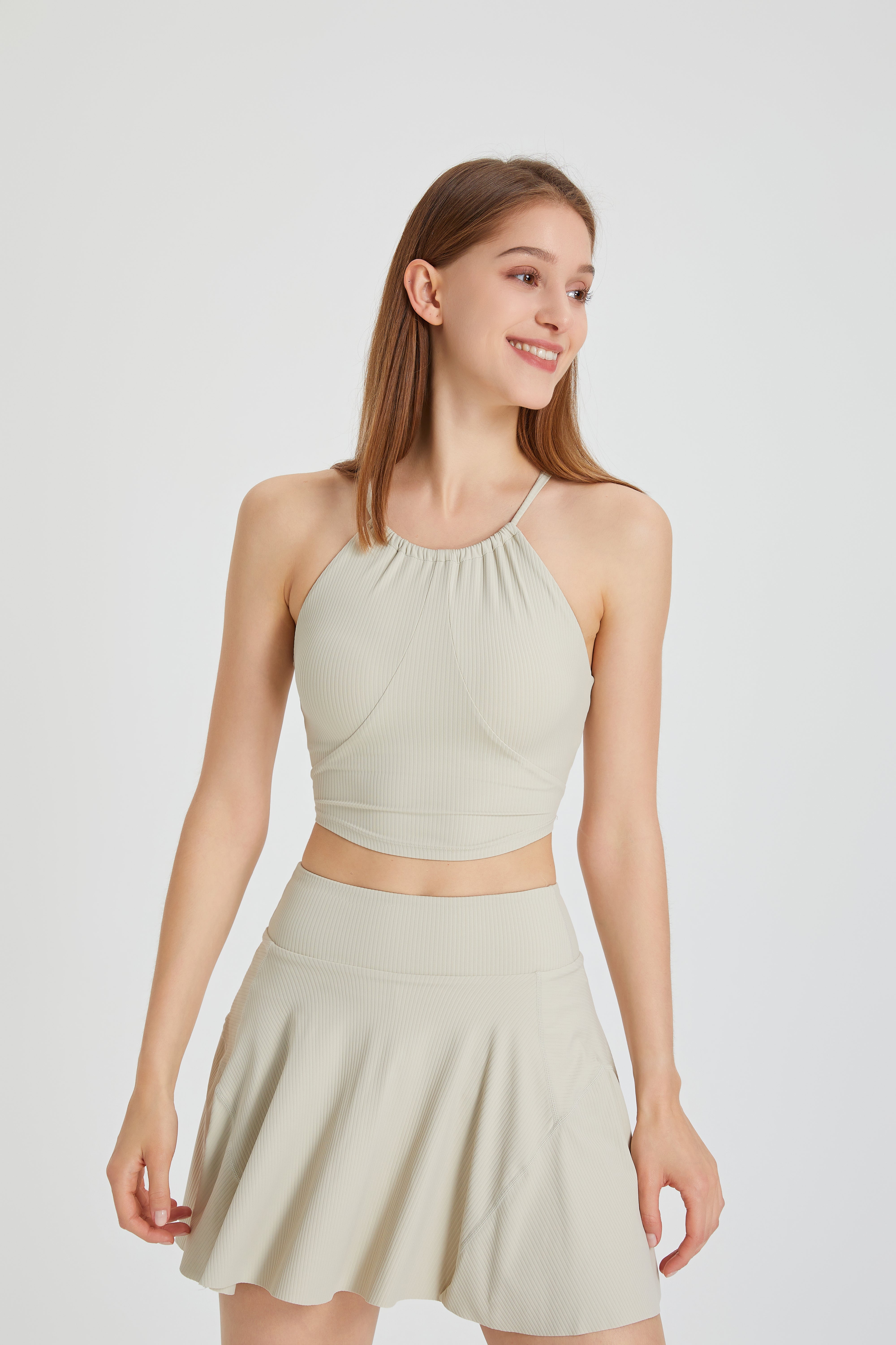「Sky Whirl」Halter Ribbed Crop Top